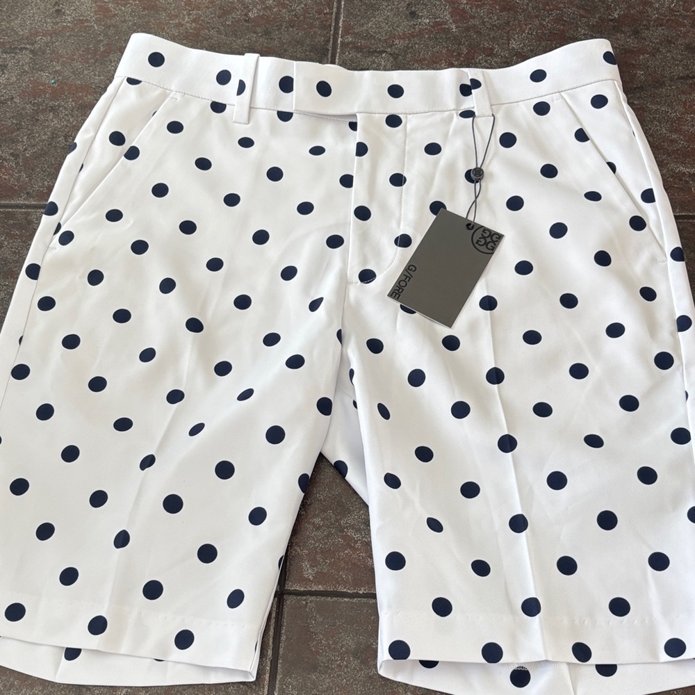 G/FORE White and Navy Polka Dot Men's Golf Shorts Sz 30